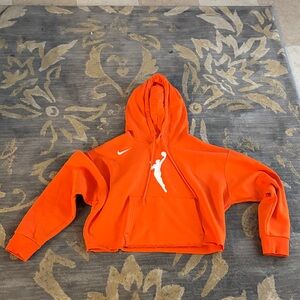 Nike Orange Cropped Crewneck Hoodie with White Swoosh